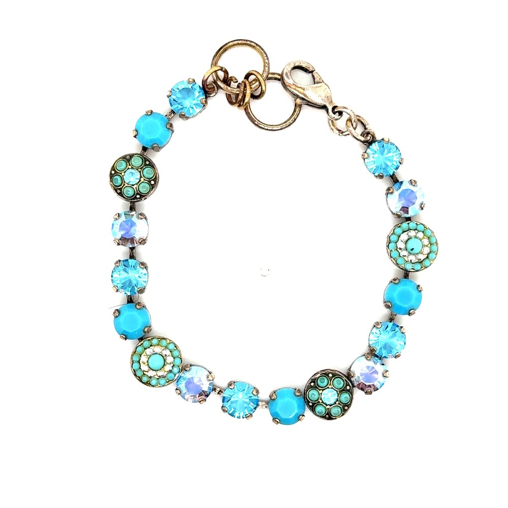 Mariana Blue Turquoise Crystal AB Cluster Bracelet Silver Tone Adjustable